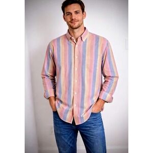 MIRTO Mens Continental Fit Long Sleeve Striped Button Down Shirt‎ XL